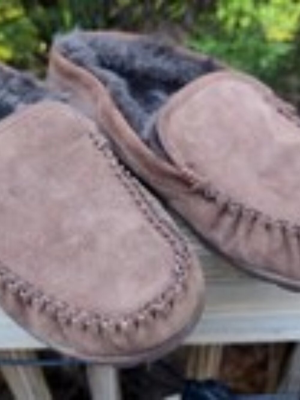 LL BEAN Wicked Good Moccasins Men's 11 Brown Suede Shearling Slippers 296508